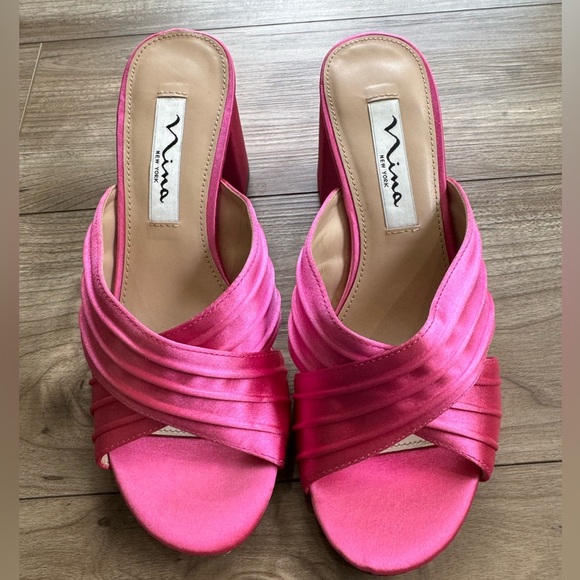 Womens Nina Nayely Satin Criss-Cross Heels in Hot Pink Size 5.5 - Picture 2 of 9